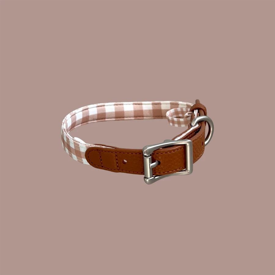 Collar per a gos de cuir Tan Plaid