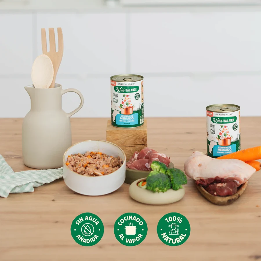 Comida húmeda BARF en Lata Wild Balance Estofado de Mercado Pavo y Ternera 400g - Imagen 2