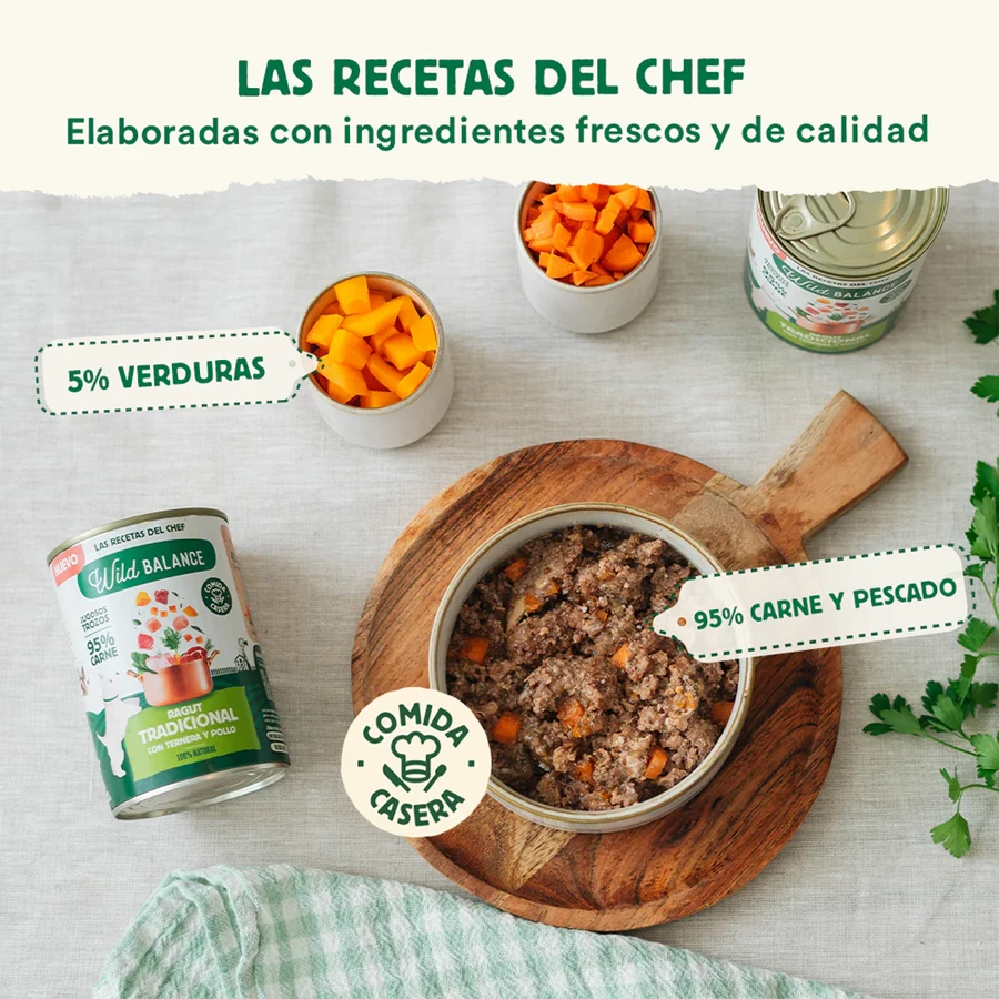 Comida húmeda BARF en Lata Wild Balance Ragut Tradicional Ternera y Pollo 400g - Imagen 2